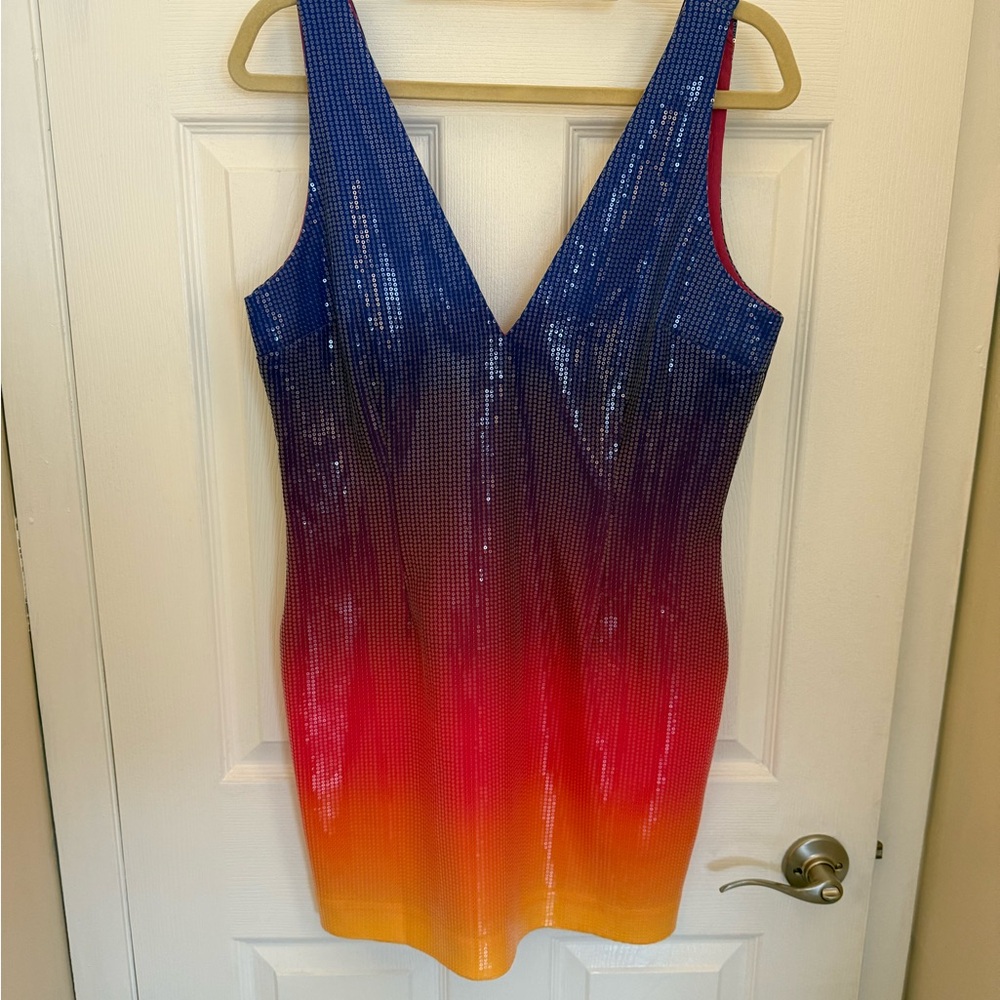 Sequin Gradient Mini Dress - Blue, Pink, Orange